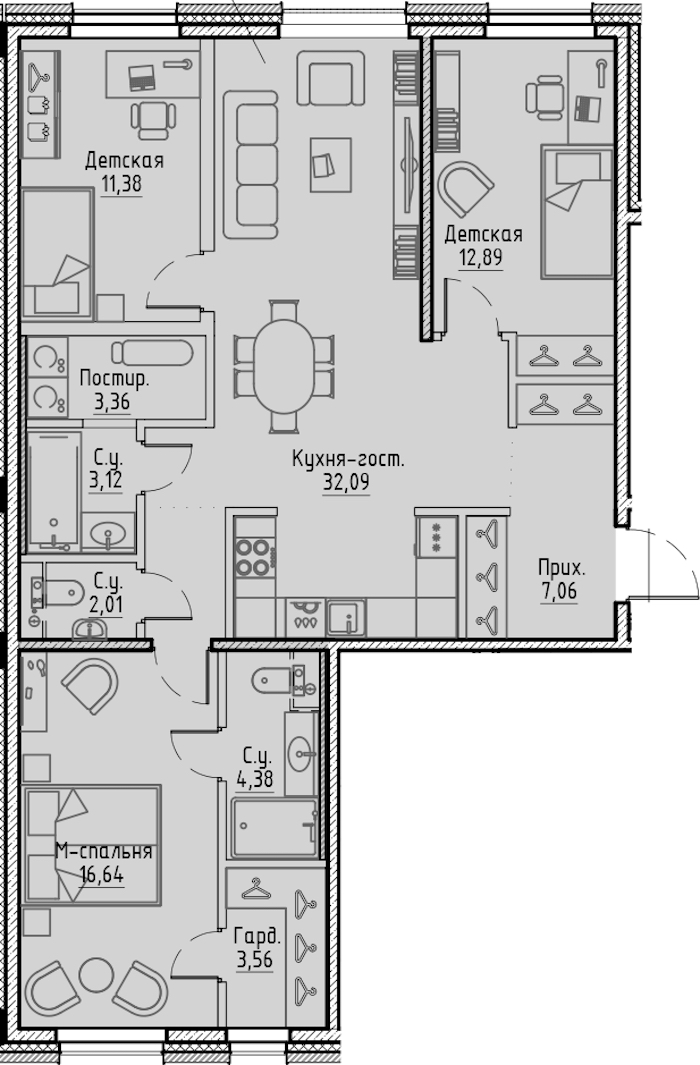 3-комнатная квартира 98.85 м², 2/7 эт., ЖК «LEGENDA Сампсониевский 32»